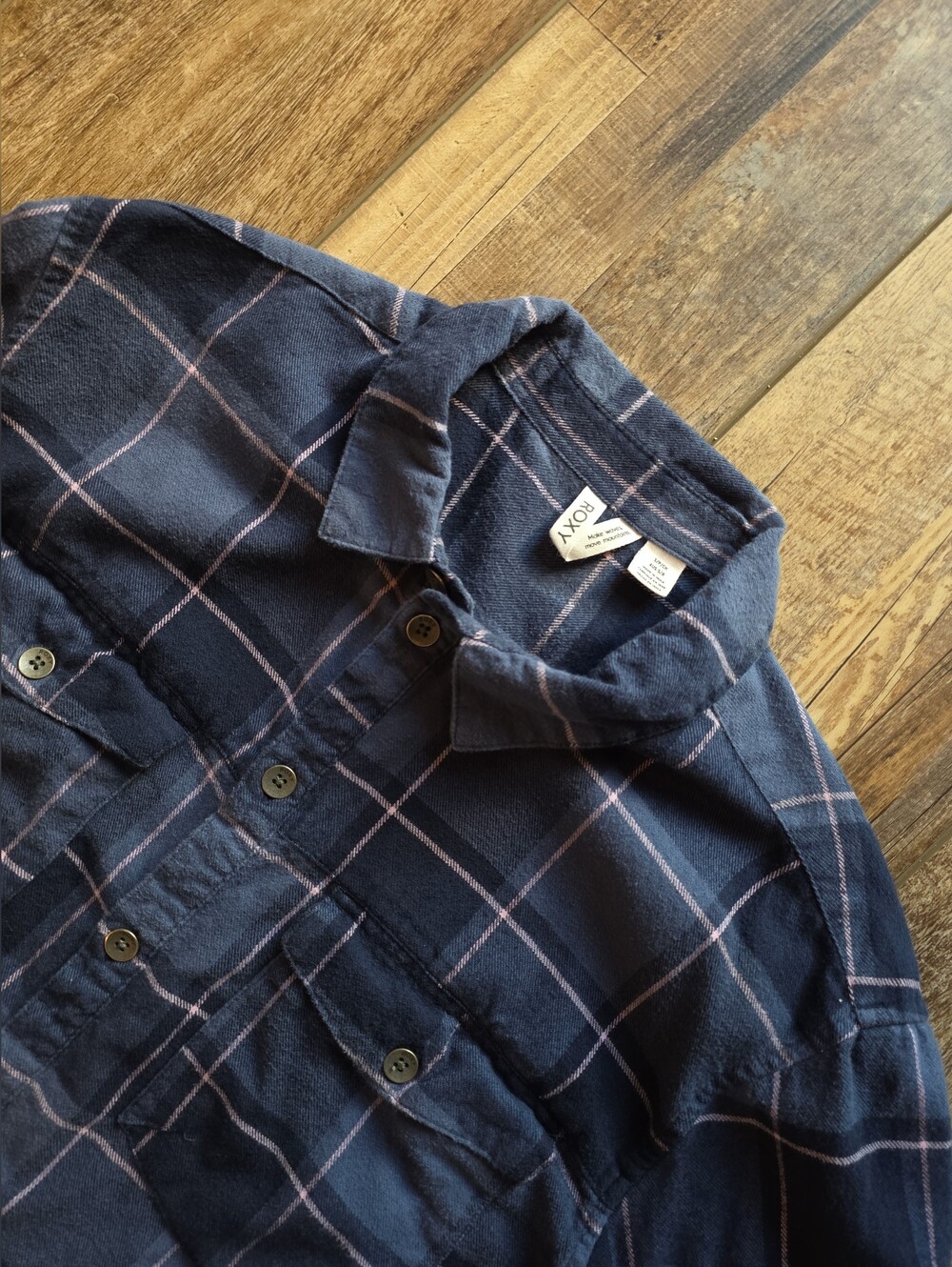 Roxy - Plaid Cotton Flannel Shirt - Small - Mood Indigo Plaid